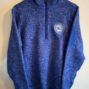 Antigua Blue Heather Quarter-Zip Pullover with Philadelphia 76ers Crest